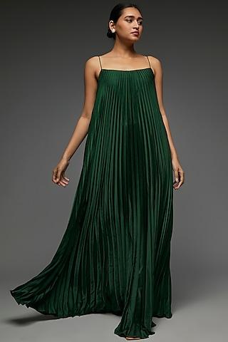 emerald green satin gown