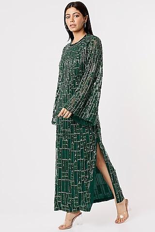 emerald green side slit maxi dress
