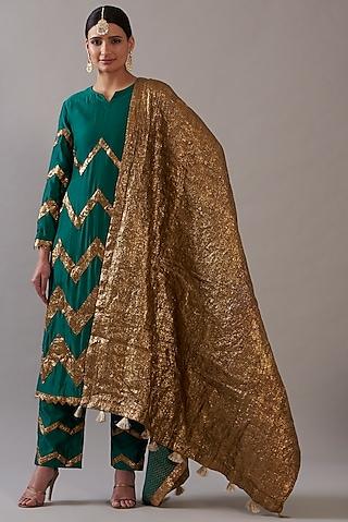 emerald green silk chanderi kurta set