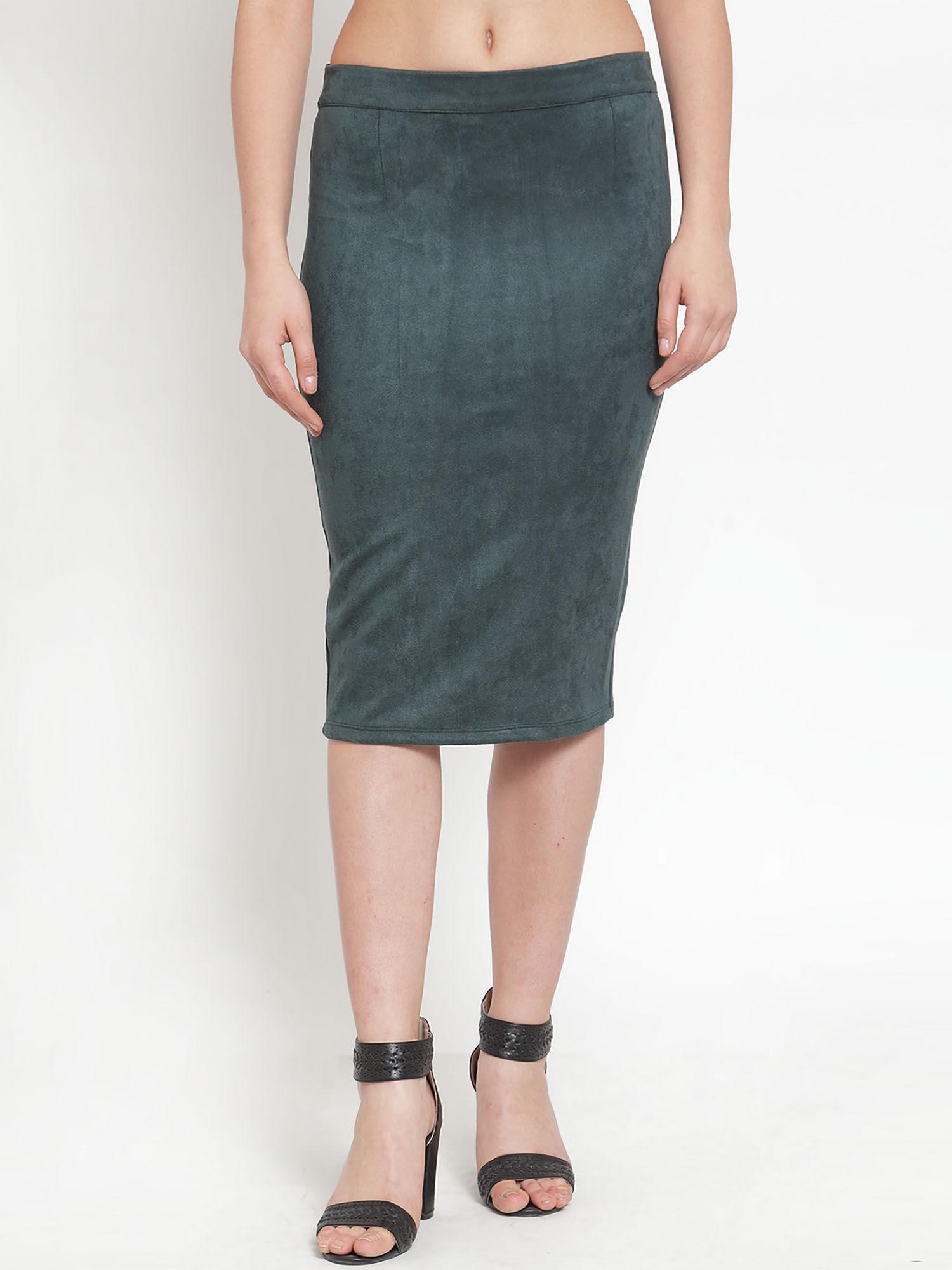 emerald green solid pencil skirt