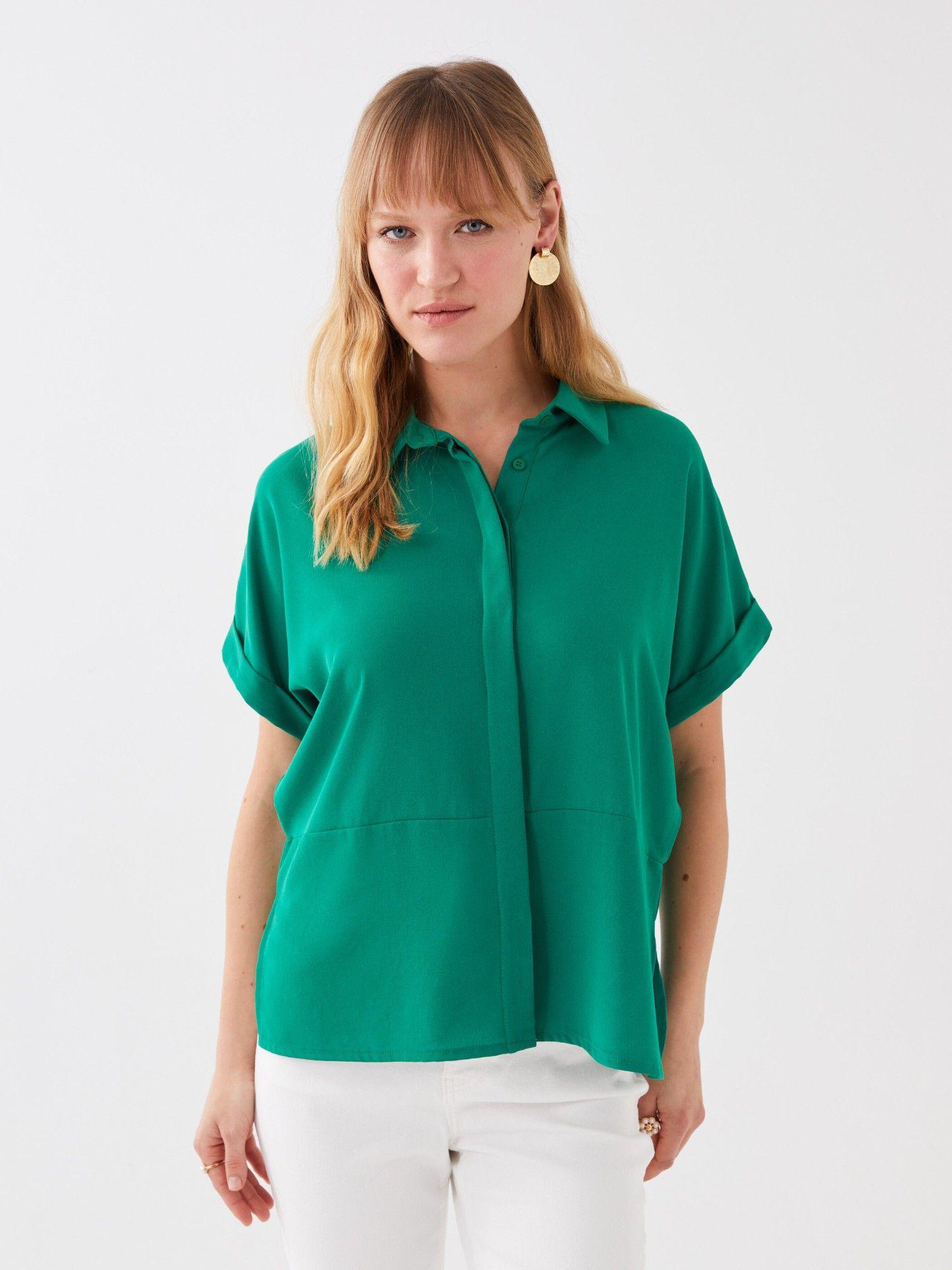 emerald green solid shirt