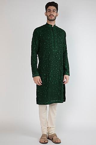 emerald green thread embroidered kurta