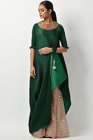 emerald green tunic with tassel detailing