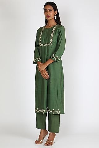 emerald green zardosi embroidered kurta set