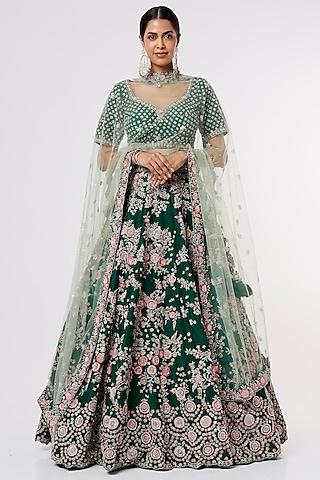 emerald green zardosi embroidered tania lehenga set