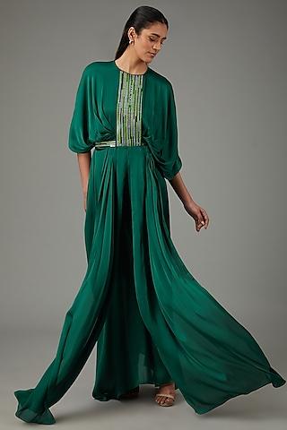 emerald metallic polymer & crepe chiffon gown