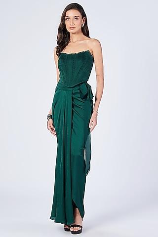 emerald poly jersey pleated corset