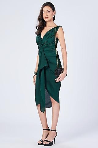 emerald poly jersey twisted drape dress