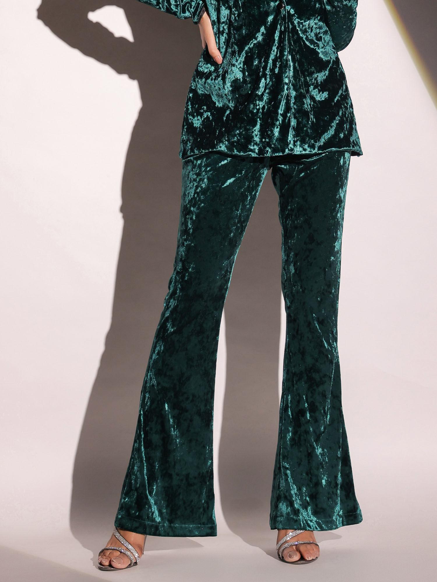 emerald velvet boot cut trousers