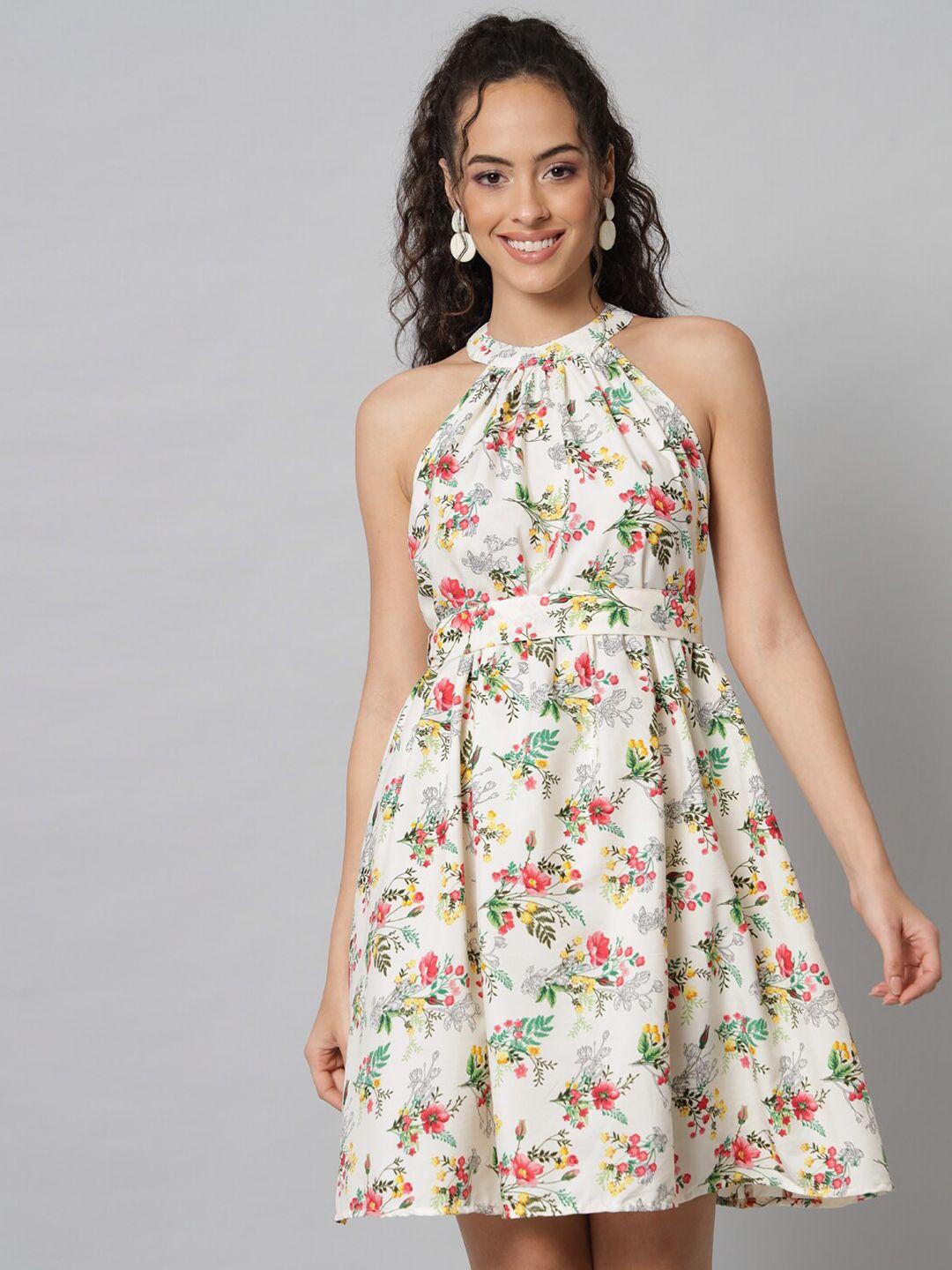 emeros aesthetic florals halter neck off-white dress