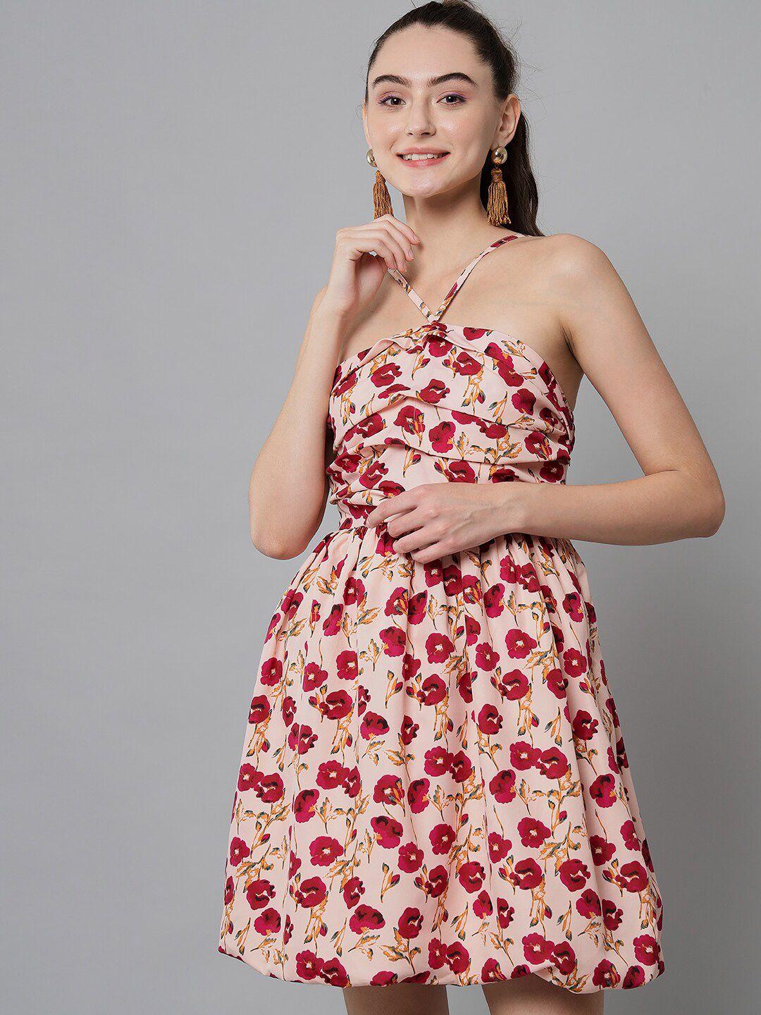 emeros floral halter neck crepe dress