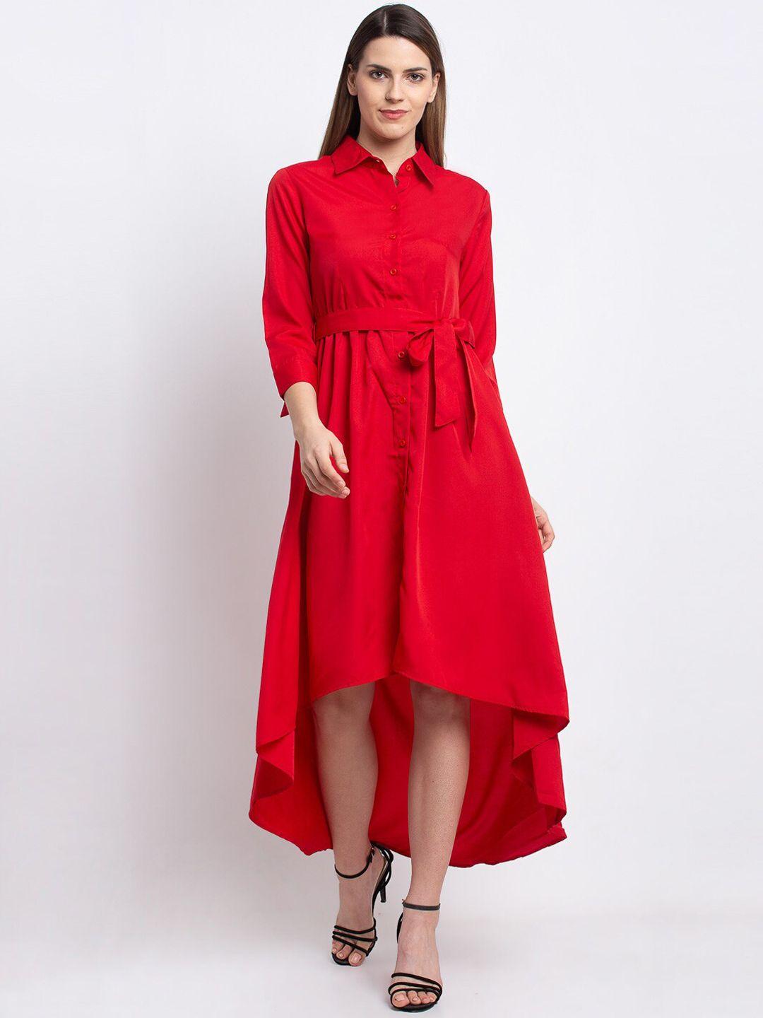 emeros women red solid fit and flare dress