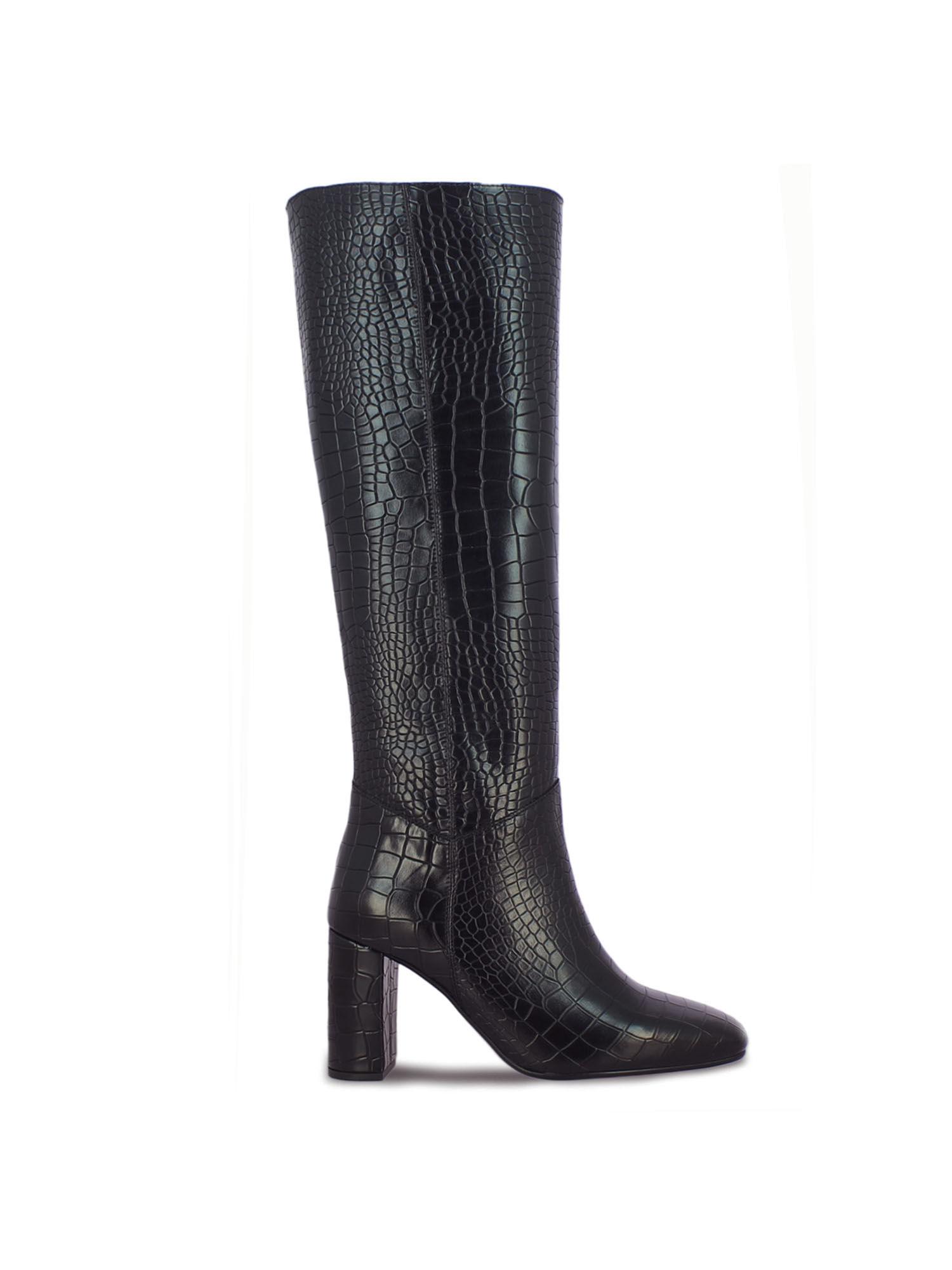 emily black croco vegan leather long boots