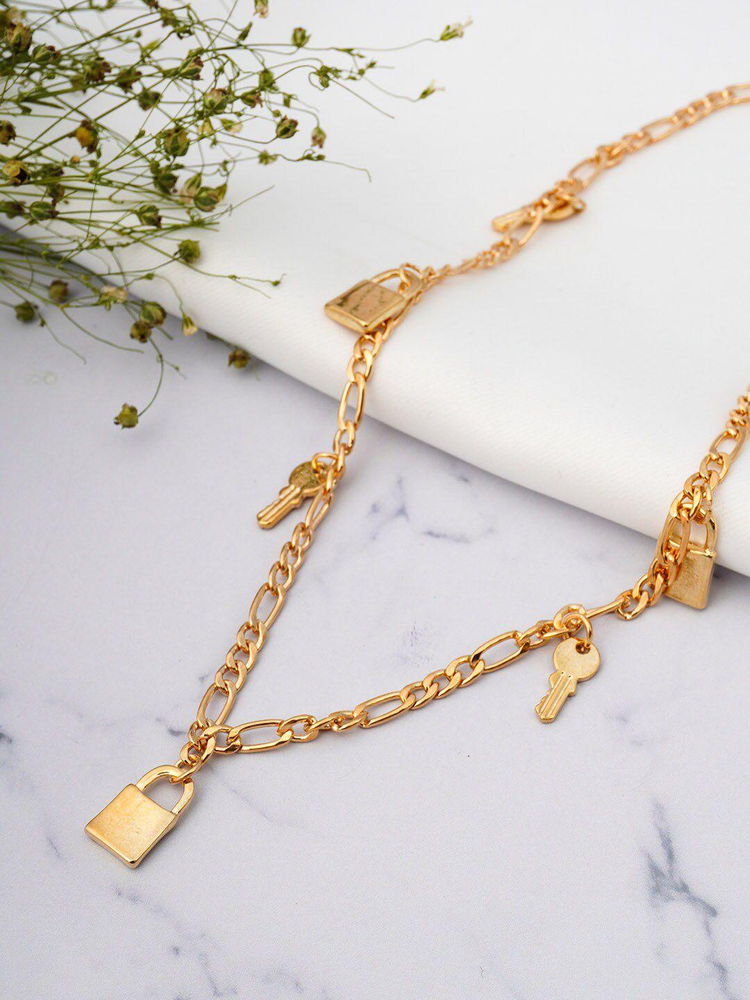 emmie gold-toned lock & key charm necklace