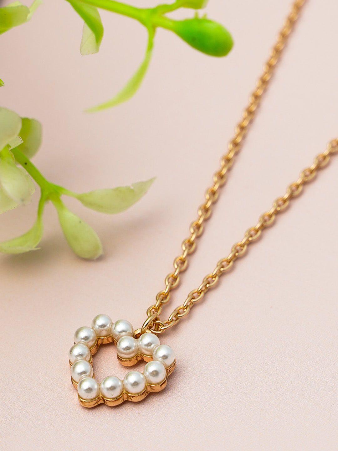 emmie gold & white pearl studded heart pendant with chain