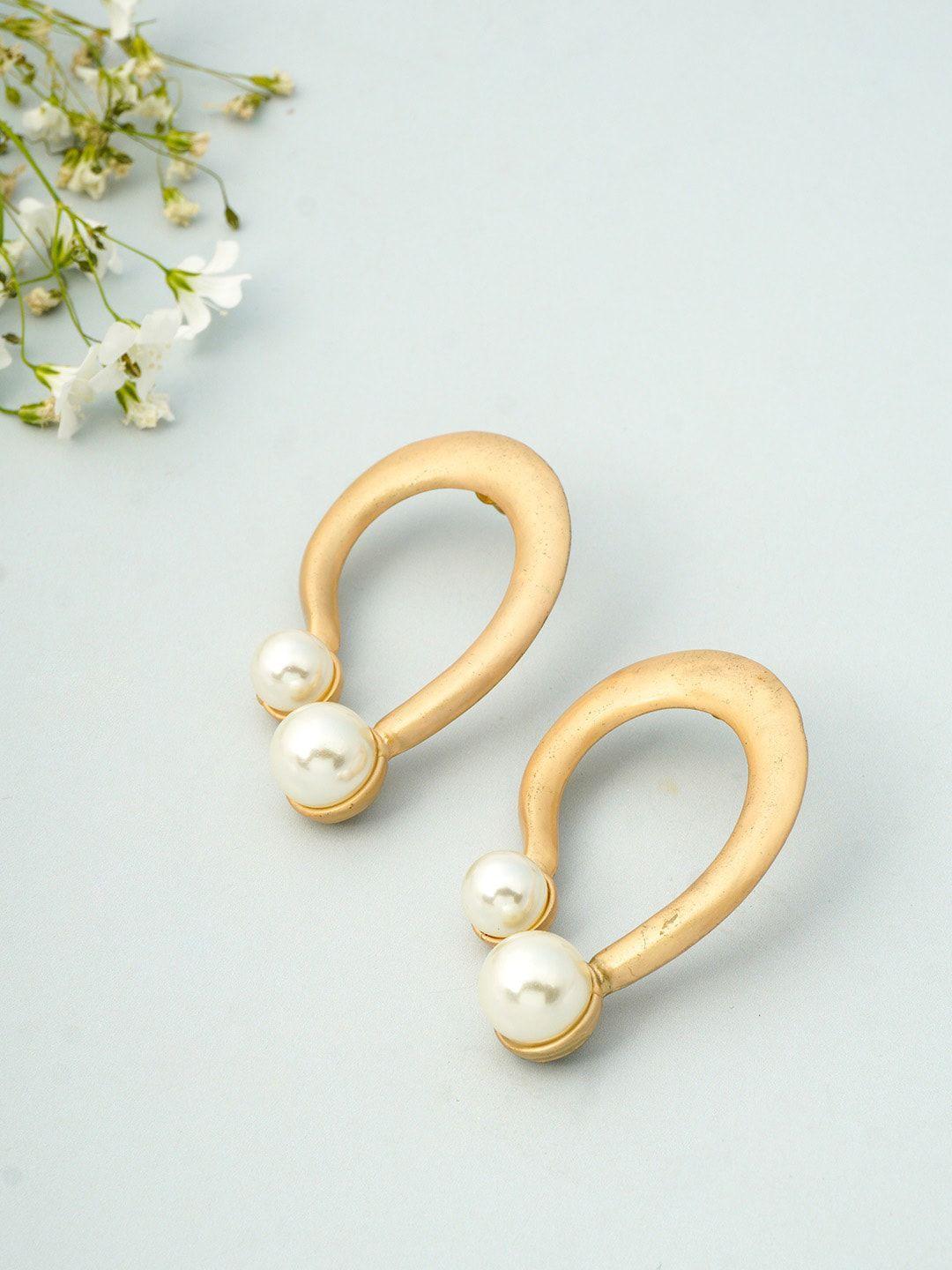 emmie gold-toned & white contemporary studs earrings