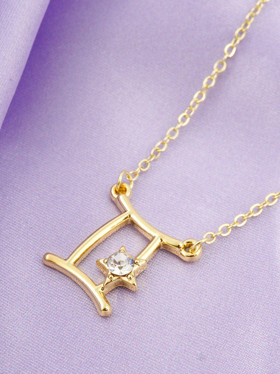 emmie gold-toned white stone-studded star gemini pendant with chain