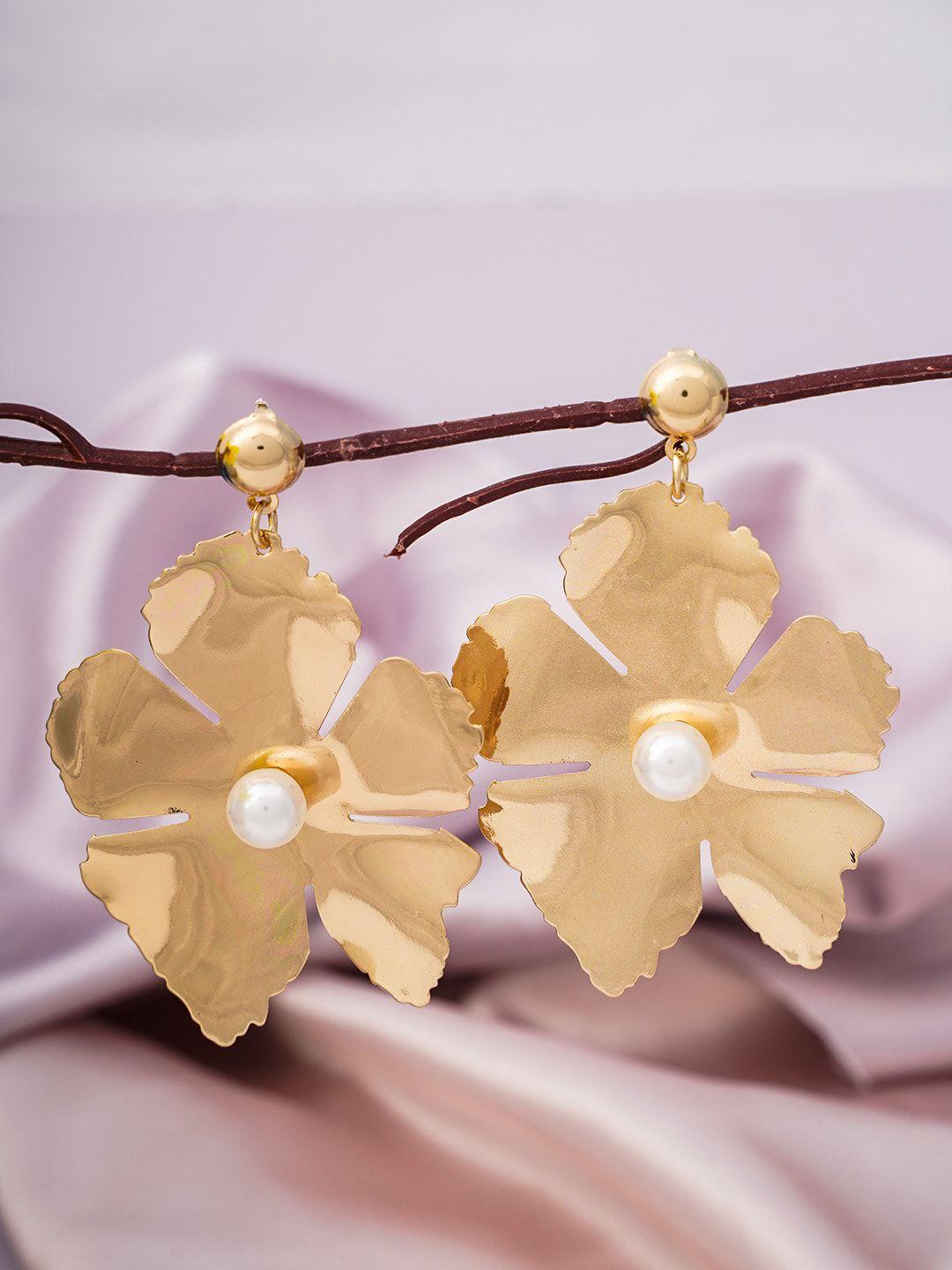 emmie women gold-toned floral drop earrings