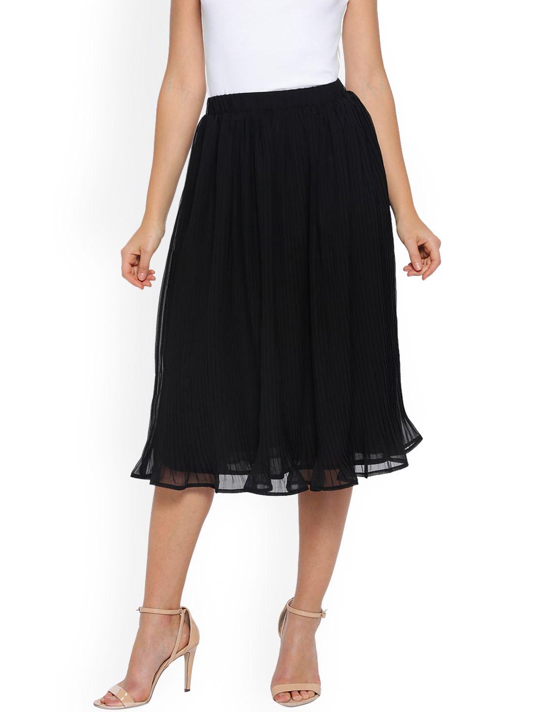 emmyrobe women black solid accordion pleated flared midi skirt