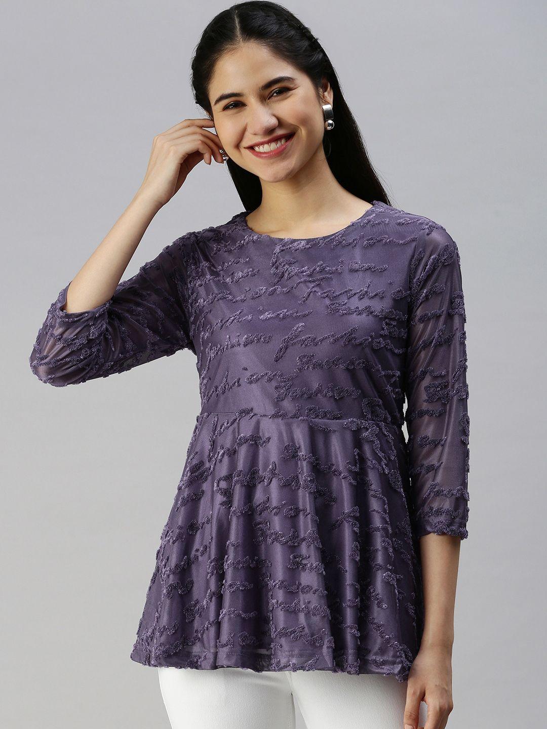 emmyrobe women purple self-design typography a-line top