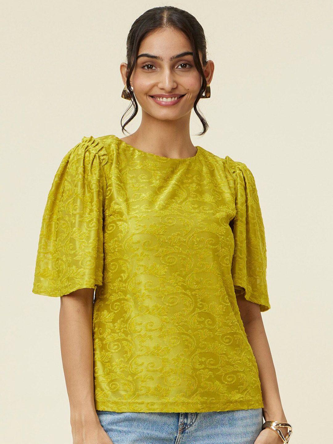 emmyrobe yellow embellished flared sleeve top