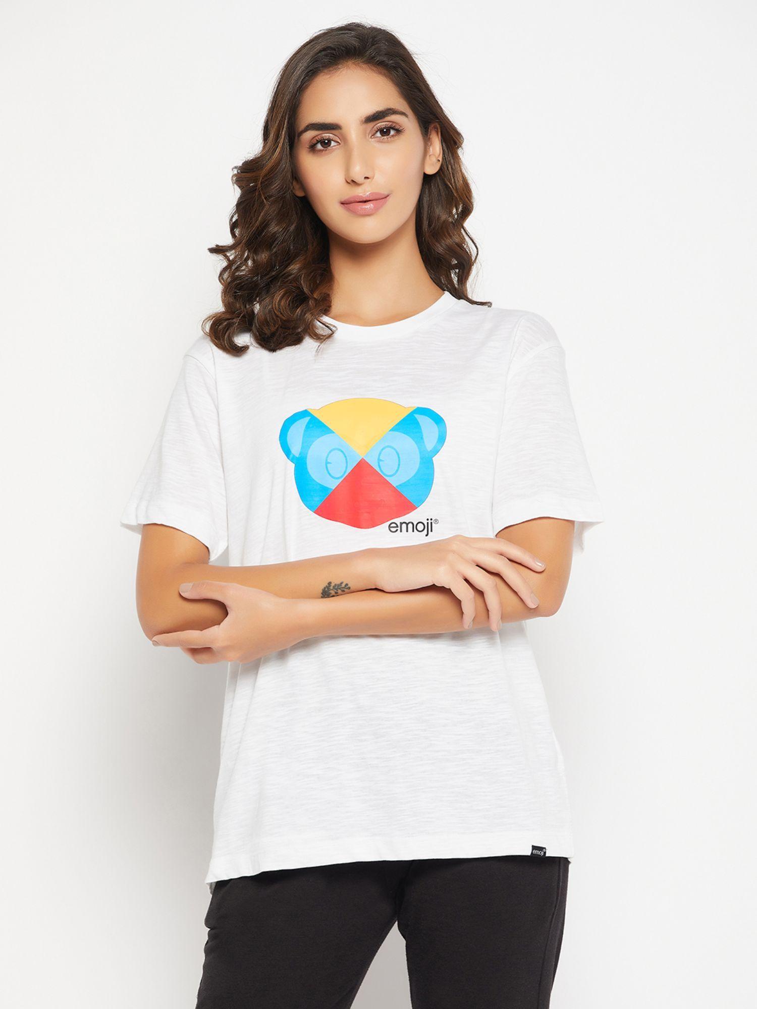 emoji print t-shirt in white - 100% cotton