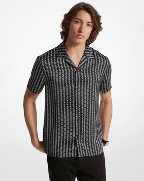 empire logo striped woven camp shirt