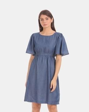 empire-waist dress with flared sleeves