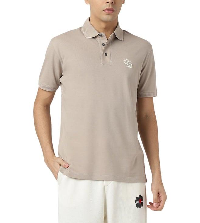 emporio armani beige half-sleeves contrast logo polo t-shirt