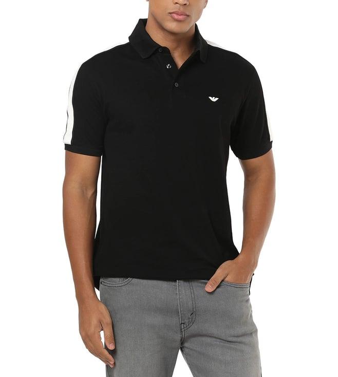 emporio armani black regular fit cotton polo t-shirt