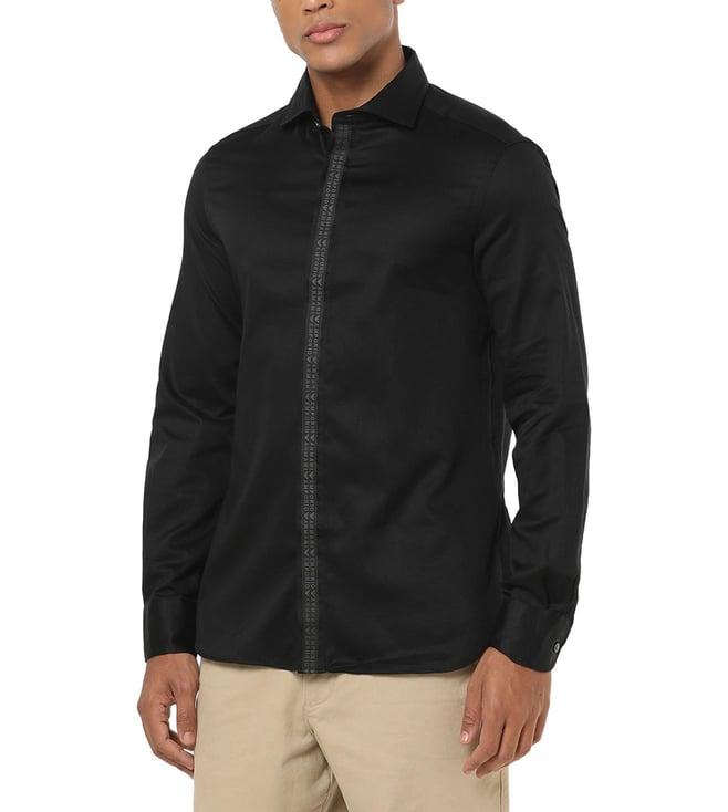 emporio armani black regular fit cotton shirt