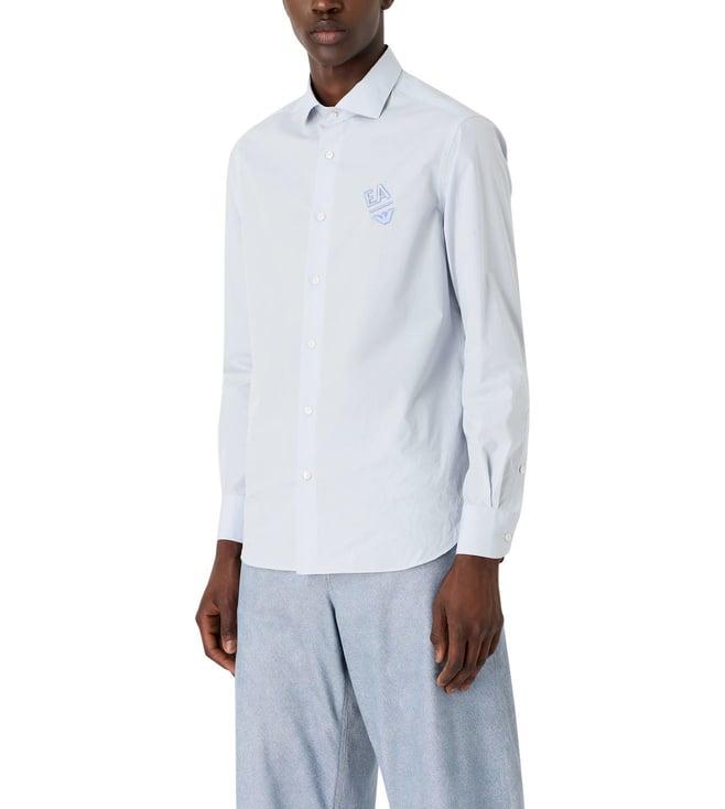 emporio armani blue cotton regular fit shirt