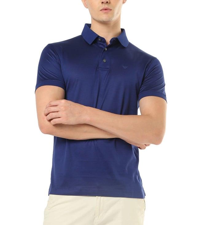 emporio armani blue regular fit blended polo t-shirt