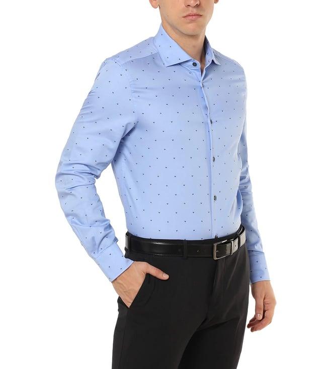 emporio armani blue regular fit cotton shirt