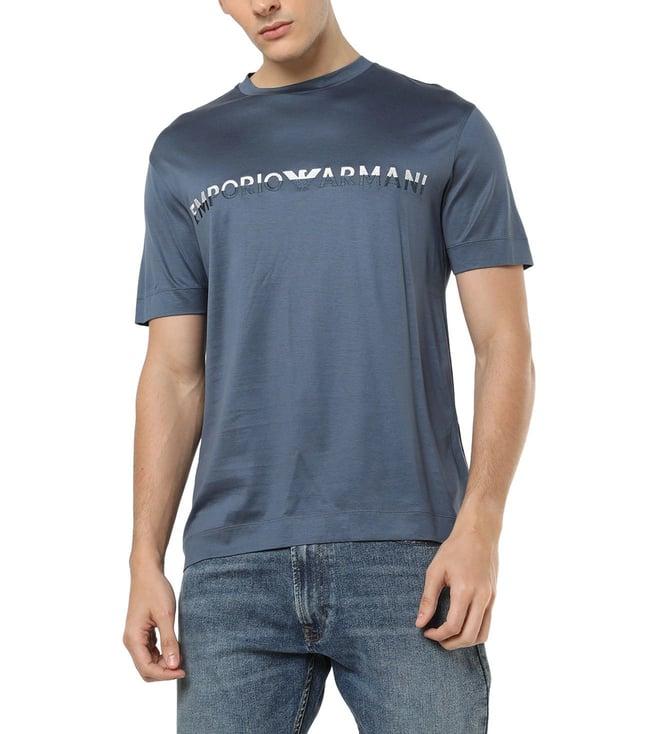 emporio armani blue regular fit crew-neck t-shirt