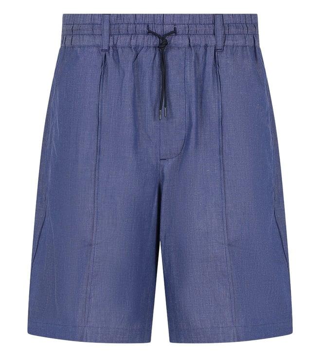 emporio armani blue single pleated denim bermuda