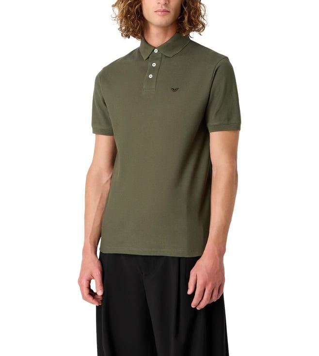 emporio armani green regular fit cotton polo t-shirt