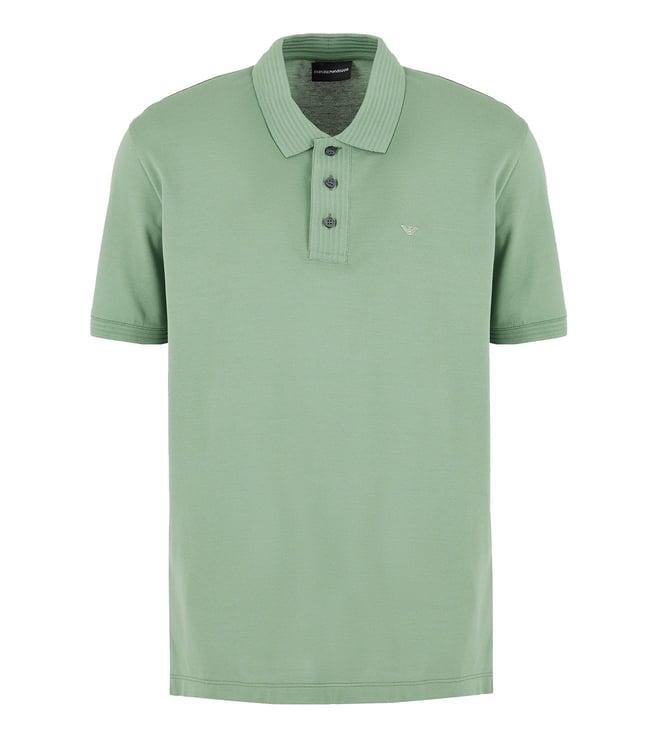 emporio armani green tonal logo regular fit textured collar polo t-shirt