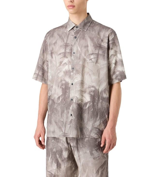 emporio armani grey half-sleeves regular fit printed shirt