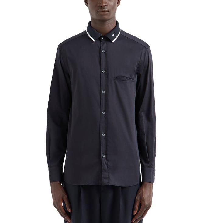 emporio armani navy regular fit full sleeves solid shirt