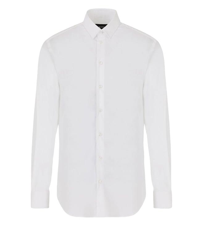 emporio armani white full sleeves solid pattern classic slim fit shirt