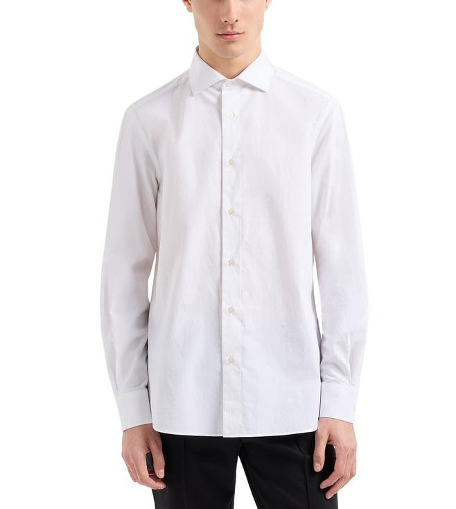 emporio armani white regular fit full sleeves printed shirt