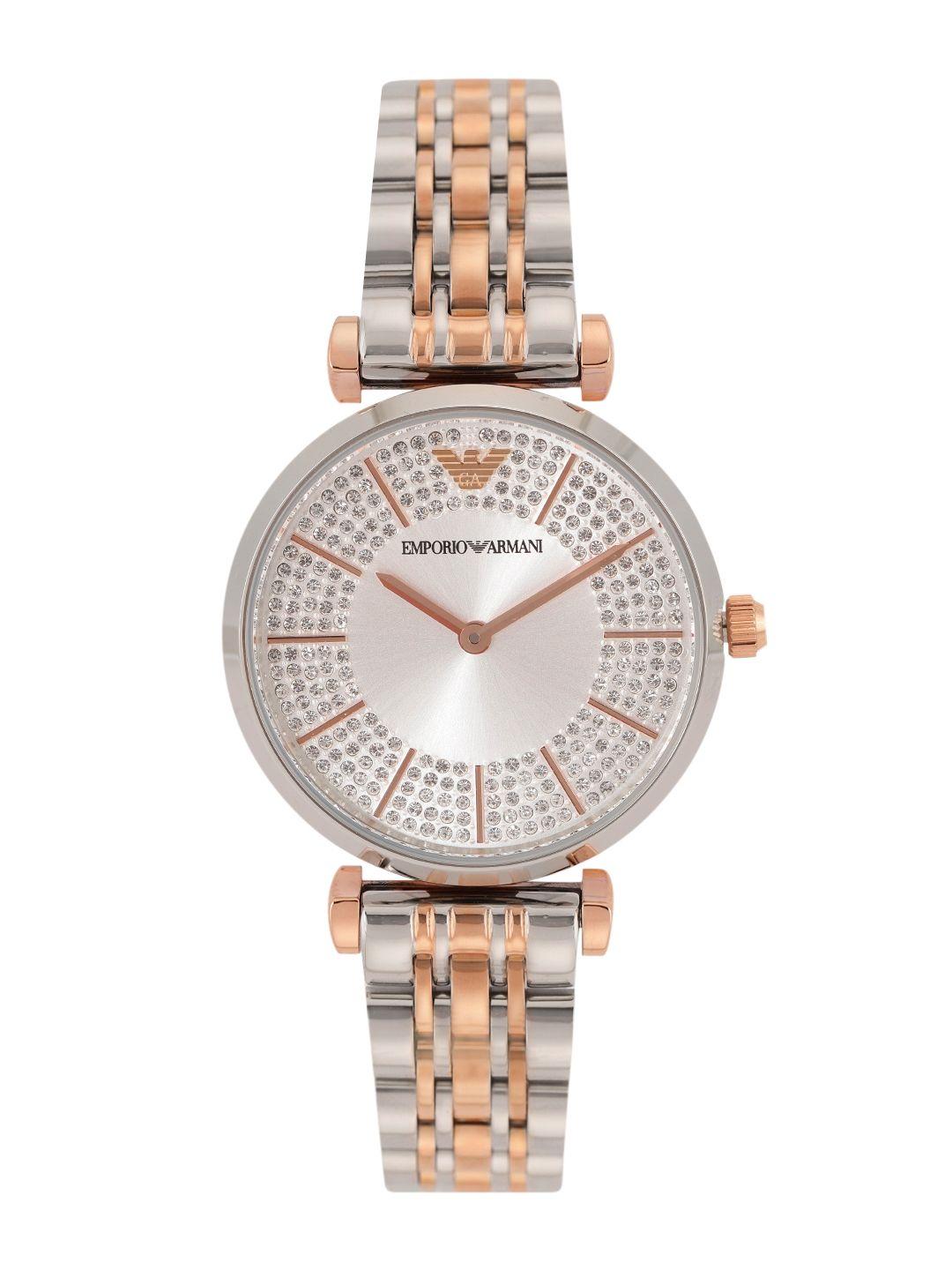 emporio armani women embellished dial & stainless steel bracelet style watch ar11537