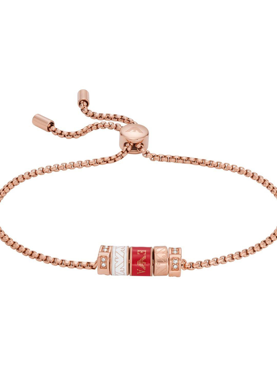 emporio armani women red & rose gold crystals rhodium-plated charm bracelet