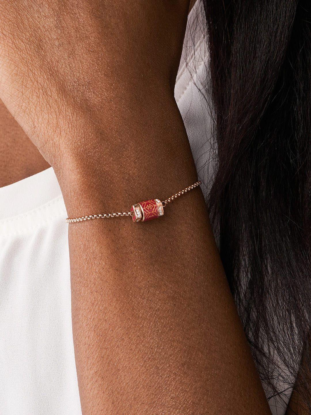 emporio armani women red & rose gold rhodium-plated charm bracelet