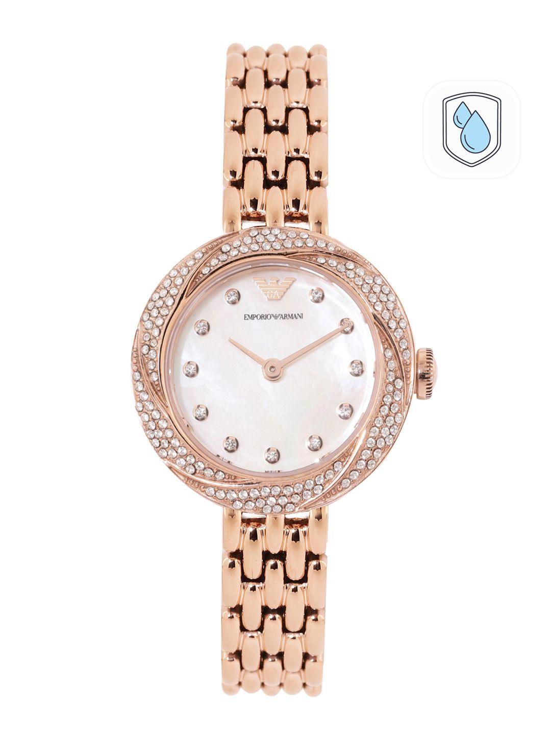 emporio armani women rosa mother of pearl dial & rose gold-plated straps analogue watch ar11474