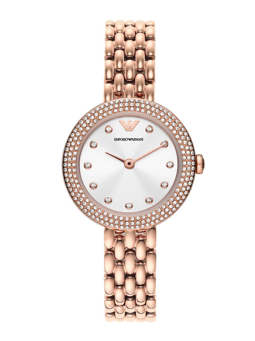 emporio armani women silver dial & rose gold stainless steel bracelet straps watch ar11415