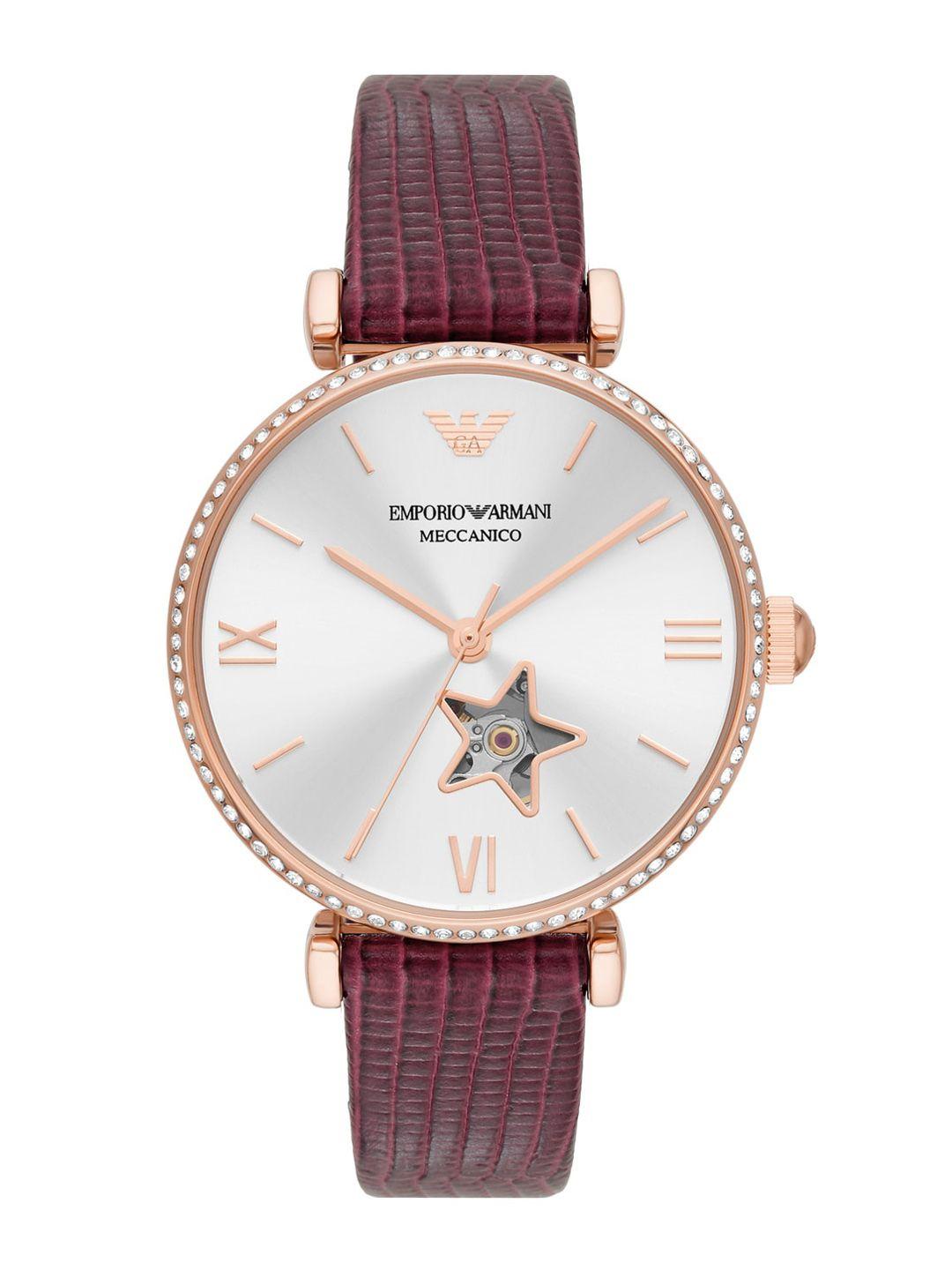 emporio armani women silver embellished leather straps analogue watch ar60044