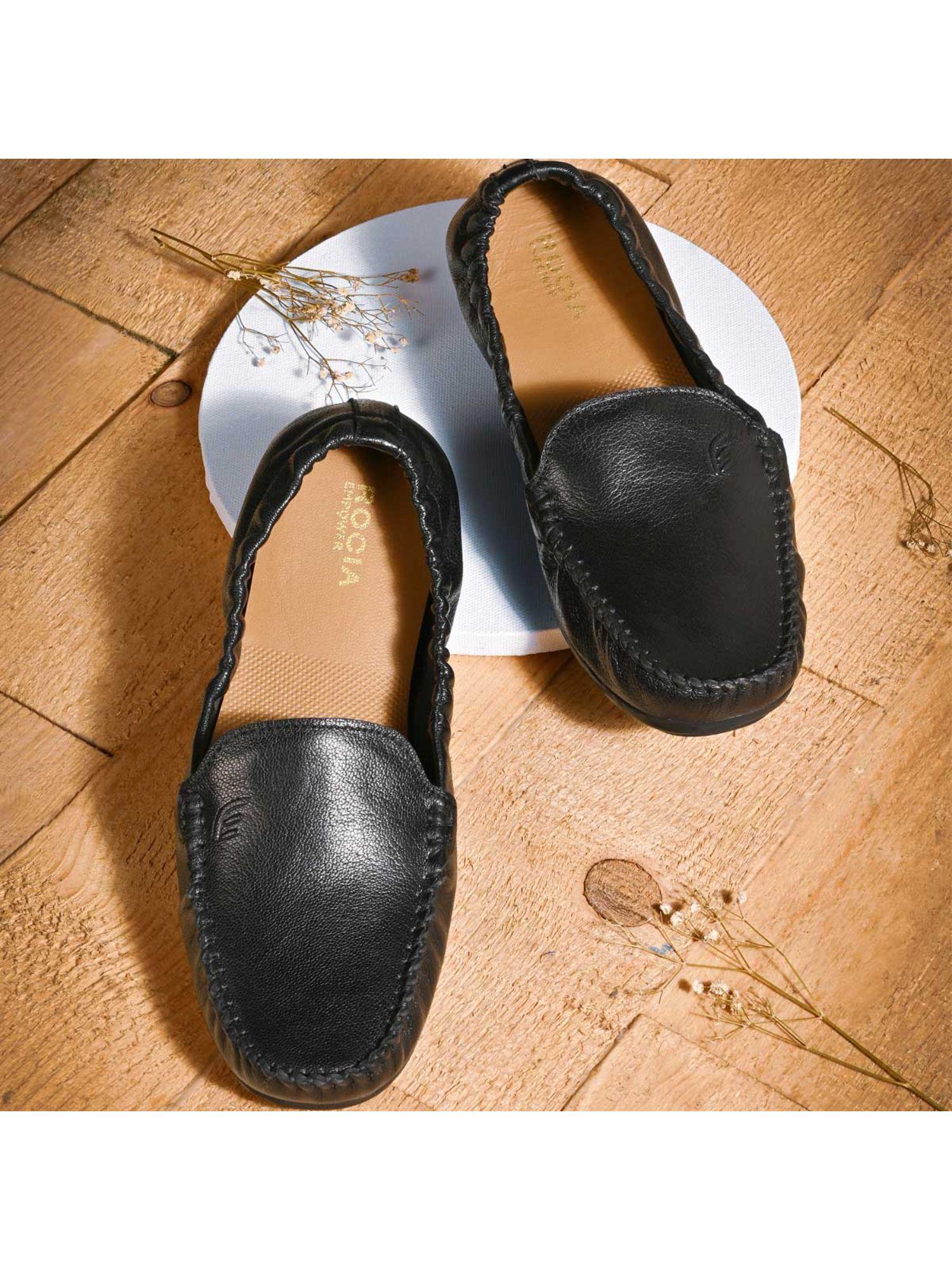 empower by regal black women solid leather loafers