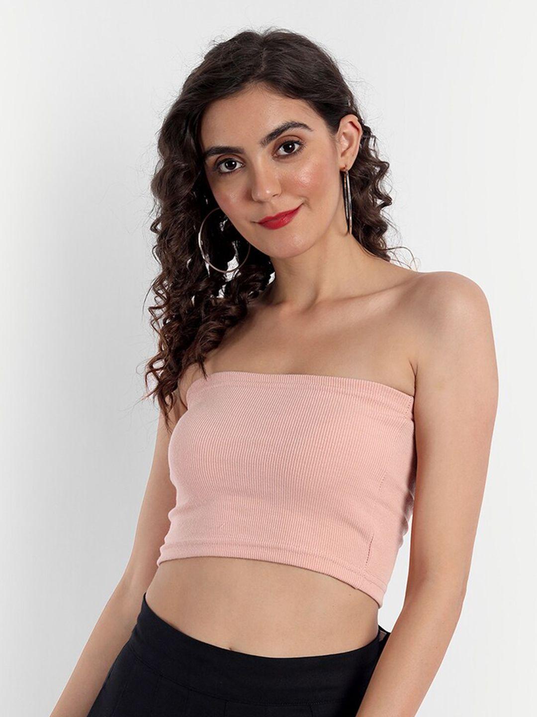 emprall beige solid tube crop top